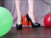 Preview 5 of POP BALLOONS WITH FEET IN BLACK HIGH-HEELED SHOES FETISH SKINNY GIRL ASMR