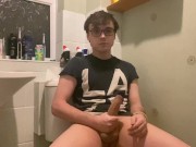 Preview 2 of 60FPS 19 year cute nerd with HUGE 8” cock cums all over himself