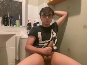 Preview 5 of 60FPS 19 year cute nerd with HUGE 8” cock cums all over himself