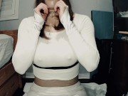 Preview 1 of White Anine Pt1! Female masked girl shows you her tight body!