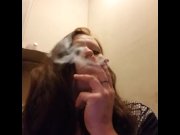 Preview 2 of Intense smoking inhales,  sexy red head, playing with big titties/smoking fetish