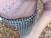 Preview 3 of Teen couple walking in the forest and Fucking cum gets a creampie. Sex in a public park.