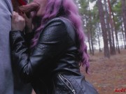 Preview 4 of Horny Couple is hiding in the forest to have Sex | Lush playing & Сumming in her mouth