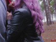 Preview 6 of Horny Couple is hiding in the forest to have Sex | Lush playing & Сumming in her mouth