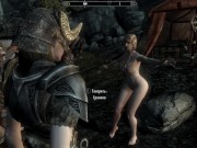 Preview 4 of Girl entertains soldiers with dancing and then fucks with them | Skyrim sex mods