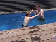 Preview 1 of Aussies Larry & Vance Mess Around Naked in The Pool Before Hariy Arsed & Uncut Larry Shoots A Load