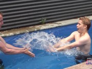 Preview 2 of Aussies Larry & Vance Mess Around Naked in The Pool Before Hariy Arsed & Uncut Larry Shoots A Load