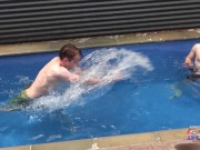 Preview 4 of Aussies Larry & Vance Mess Around Naked in The Pool Before Hariy Arsed & Uncut Larry Shoots A Load
