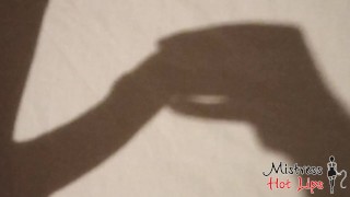 Amateur ruined orgasm from Mistress Hot Lips in shadow theater. Handjob and Blowjob. Short version