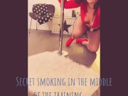 Preview 2 of BambiAmbita is smoking secretly in the middle of the training