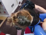 Preview 3 of TGirl Latex Maid Charlotte is Pegged and spanked by Lisa then Fucked hard by Dom TGirl Lucy