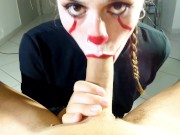 Preview 1 of Halloween cosplay "IT" deep throat real and cum swallow!!!! -aprilbigass-