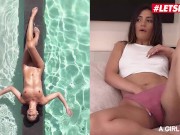 Preview 4 of AGirlKnows - Carolina Abril And Penelope Cross Hot Spanish Teens Poolside Lesbian Sex
