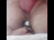 Preview 5 of Tight hairy pussy takes the knot little butt takes cold butt plug