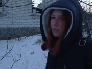 Preview 3 of Outdoor Sex in Winter - Made a guy fuck me
