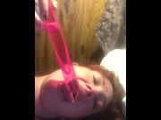 Preview 3 of My sticky cougar cum drips off the end of my bubble wand toy natural pussy