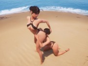 Preview 2 of Standing Lesbian Licking Form Back in Beach