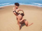 Preview 4 of Standing Lesbian Licking Form Back in Beach