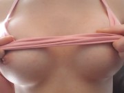 Preview 5 of Girl plays with perfect boobs_spitting, erect nipples_closeup