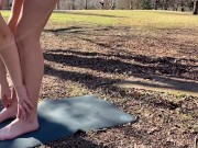 Preview 5 of Girl doing Yoga Workout at Park with no Bra and Boobs Slip out 
