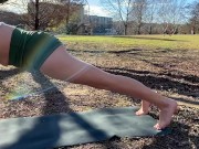 Preview 6 of Girl doing Yoga Workout at Park with no Bra and Boobs Slip out 
