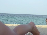 Preview 1 of I like watching Exhibitionist Wife Mrs Kiss tease Public Nude Beach Voyeur cocks till they cum!