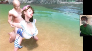 The Elder Scrolls 5:The beach to enjoy the beauty of the moon and huge breasts goddess sex