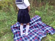 Preview 2 of Schoolgirl in uniform shows legs feet foot in white knee socks and pantyhose under skirt