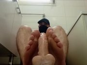 Preview 4 of Man masturbating a dildo with his pretty feet