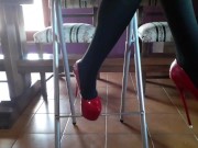 Preview 6 of Laura on Heels amateur 2021 sitted on a bar stool on sexy platform red heels