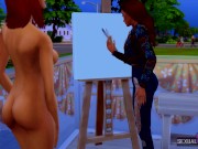 Preview 1 of Painter Seduces Muse to Have Lesbian Sex - Sexual Hot Animations