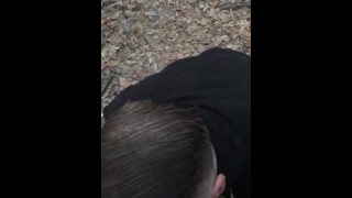Caught in the woods guy giving trans girl bj on trail