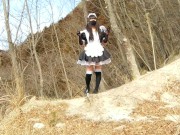 Preview 2 of Cute Maid perverted transgender ejaculating & peeing in the depths of a decaying mountain