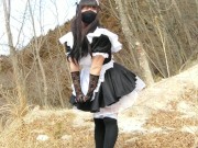 Preview 4 of Cute Maid perverted transgender ejaculating & peeing in the depths of a decaying mountain