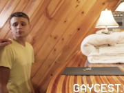 Preview 1 of Gaycest Hairless twink boy takes daddy's big dick raw in hotel sauna