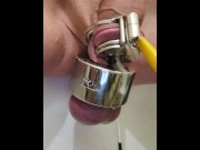 Preview 1 of Intense cbt estim orgasm in tiny chastity cage