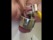 Preview 3 of Intense cbt estim orgasm in tiny chastity cage