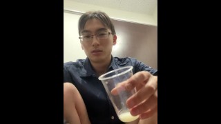 Hot Japanese Schoolboy Drink own semen Uncensored Amateur