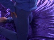 Preview 1 of Visible panty lines under leggings and cum over them
