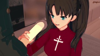 Rin Tohsaka gives a blowjob before taking a facial - Fate Stay Night Hentai