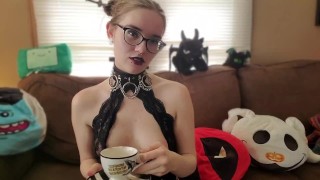Goth Girl JoI while sipping a cup of tea and smoking - IzzyHellbourne 