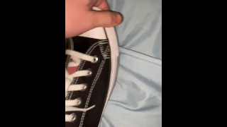 Sliding my dick in my black converse shoes