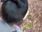 Preview 4 of walking in the forest and Fucking cum gets a creampie Sex in a public park เย็ดในป่า
