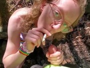 Preview 6 of Little Blonde Slut Sarah Evans Gives Her First Public Blowjob While Smoking