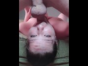 Preview 1 of Messy throatfuck upside down with throatpie for the babysitter