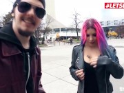 Preview 2 of BumsBus - Aviva Rocks Huge Tits Swiss Babe Fucks Stranger For Extra Money - LETSDOEIT