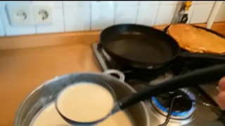 "Crepes with cream" - cuming on food
