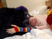 Preview 1 of Bull fursuiter sucks off and gets bred by pent up Bird suiter