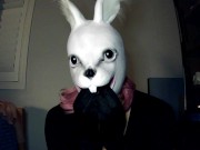 Preview 1 of Bunny May Pt1! Female masked girl plays around with her white rabbit mask and her rubber body!