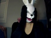 Preview 2 of Bunny May Pt1! Female masked girl plays around with her white rabbit mask and her rubber body!